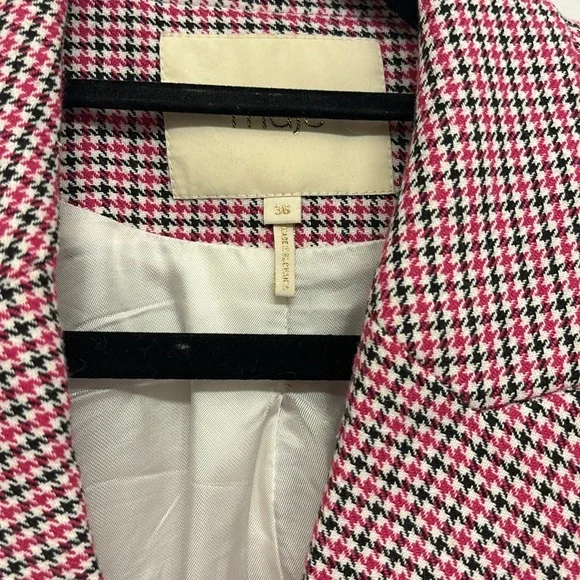 Maje Pink Checked Straight Double-Breasted Blazer - Picture 4 of 5